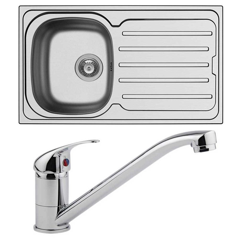 Arley 860 x 500mm 1.0 Bowl & Drainer Kitchen Sink & Tap Pack