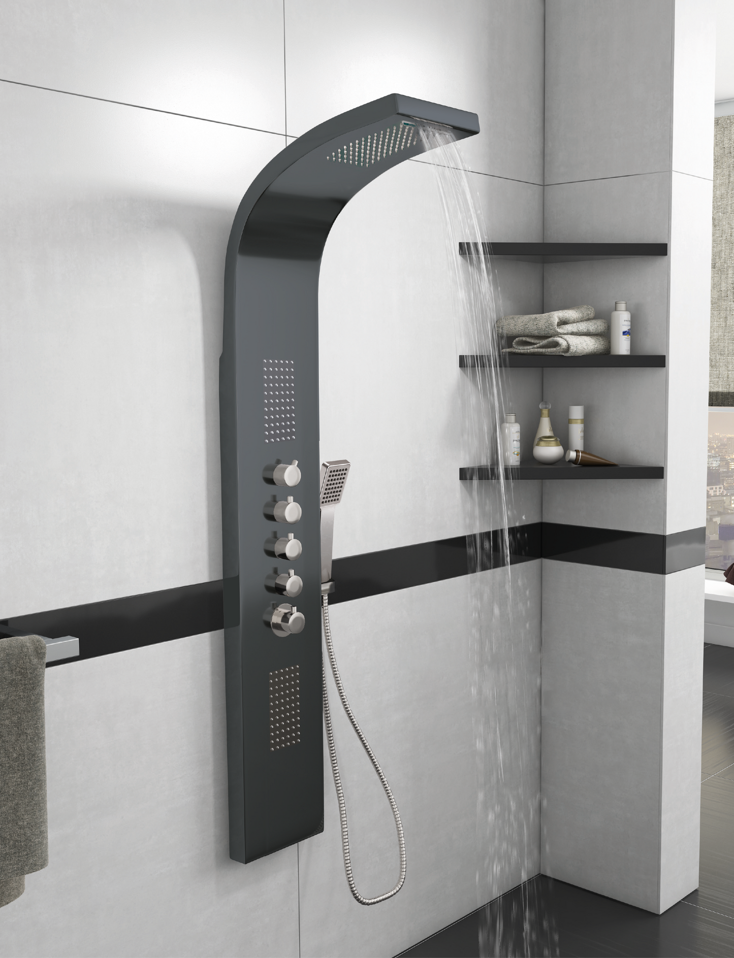 Stream Black Waterfall Shower Panel by Synergy