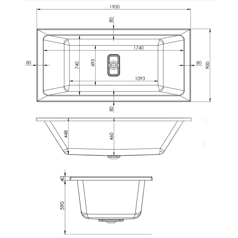 Synergy Berg Extra 1900Mm Double Ended Bath (SY-PSN71607-N & 237BPG1900)