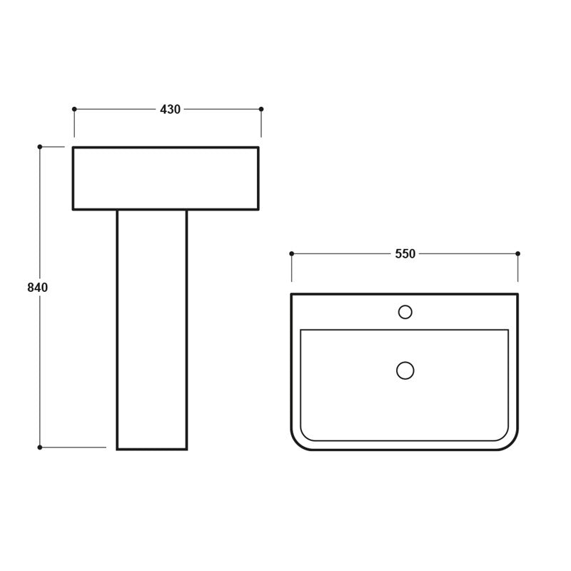 Synergy Versa 550Mm 1 Tap Hole Basin (SY-VER13)