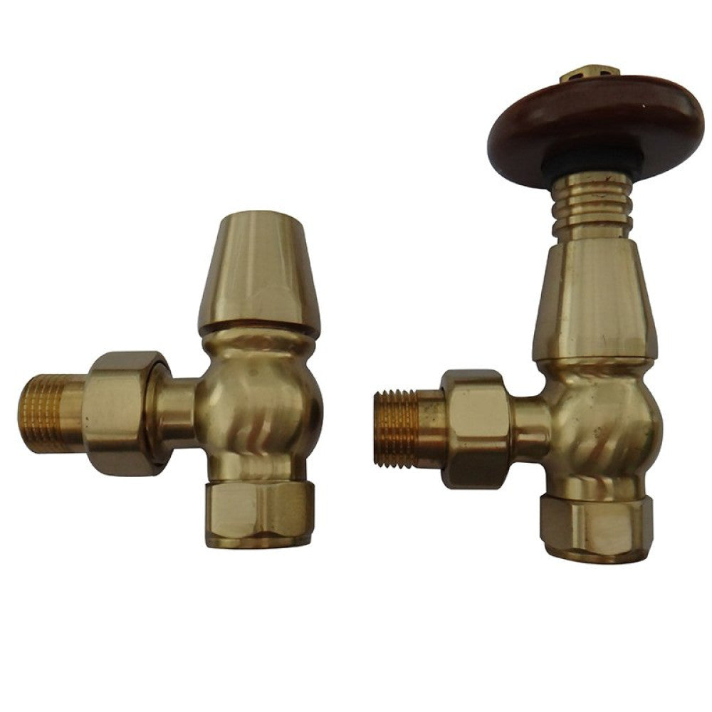 Manual Traditional Angled Brushed Brass Radiator Valves by Kartell