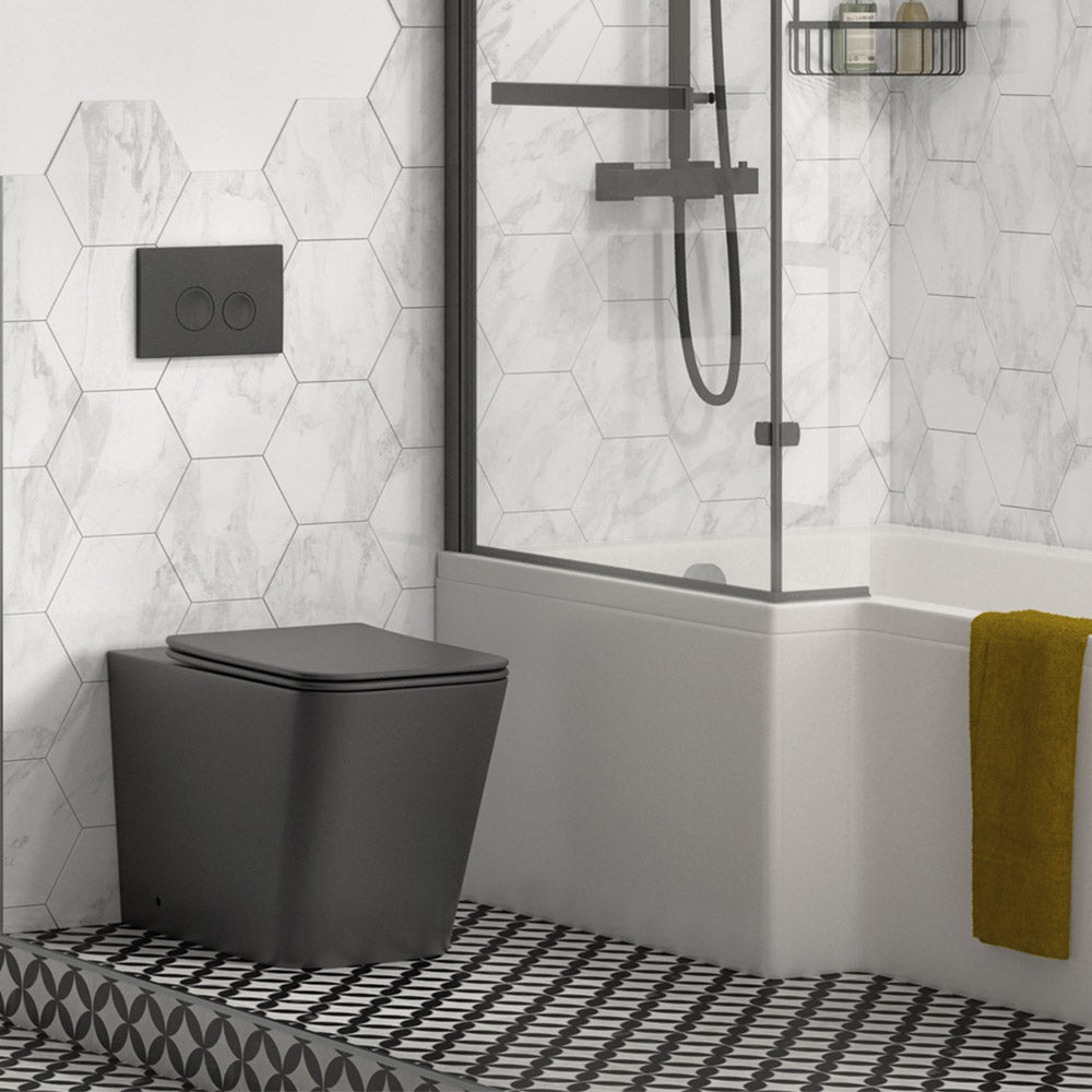 Synergy Torbole Black Square Rimless Back To Wall Ceramic Toilet (SY-TIL07)