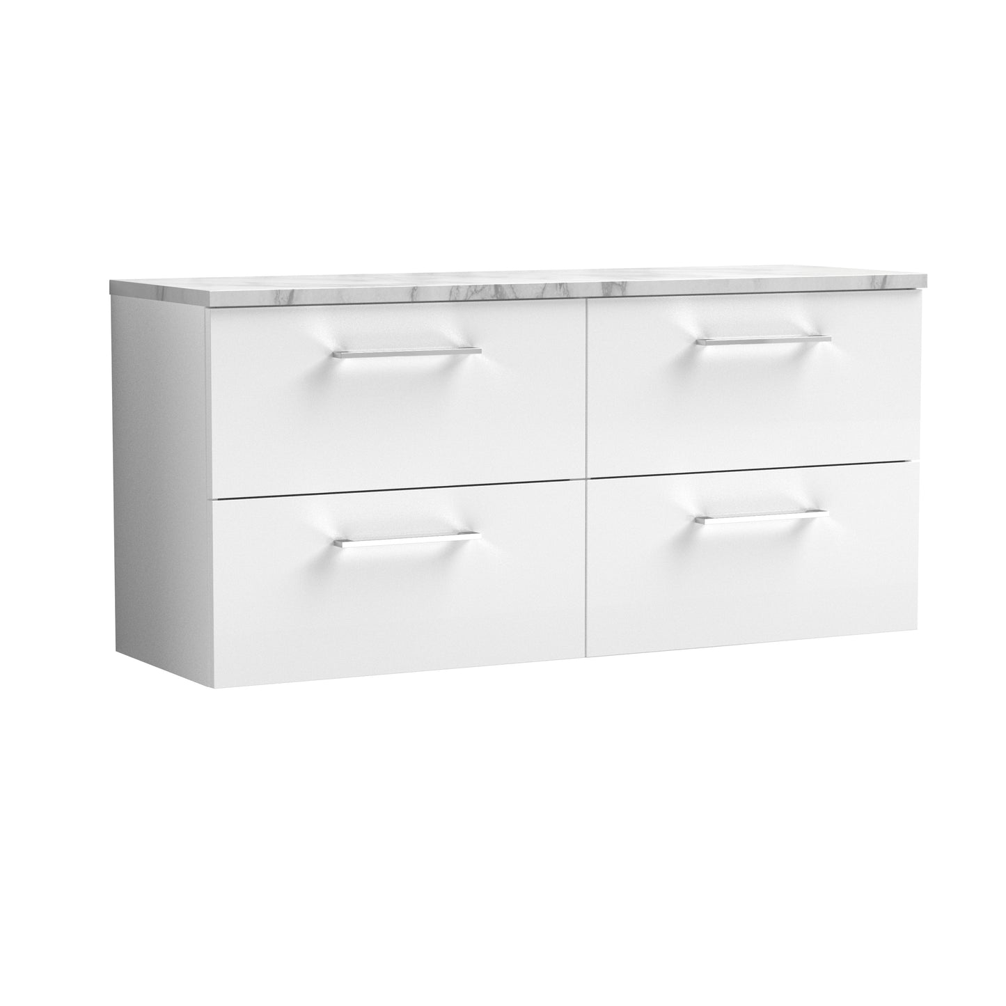 Nuie 1200mm Gloss White Wall Hung 4-Drawer Vanity Unit With Laminate Worktop & Soft Close Drawers