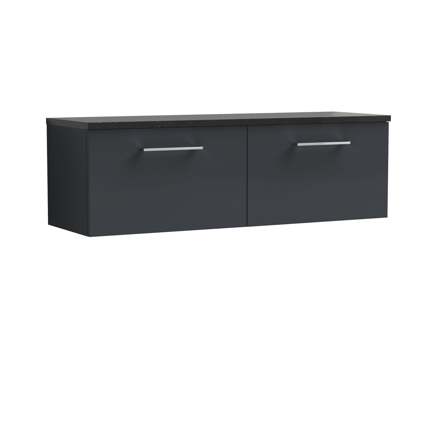 Nuie 1200mm Wall Hung Soft Black 2-Drawer Vanity Unit With Laminate Worktop