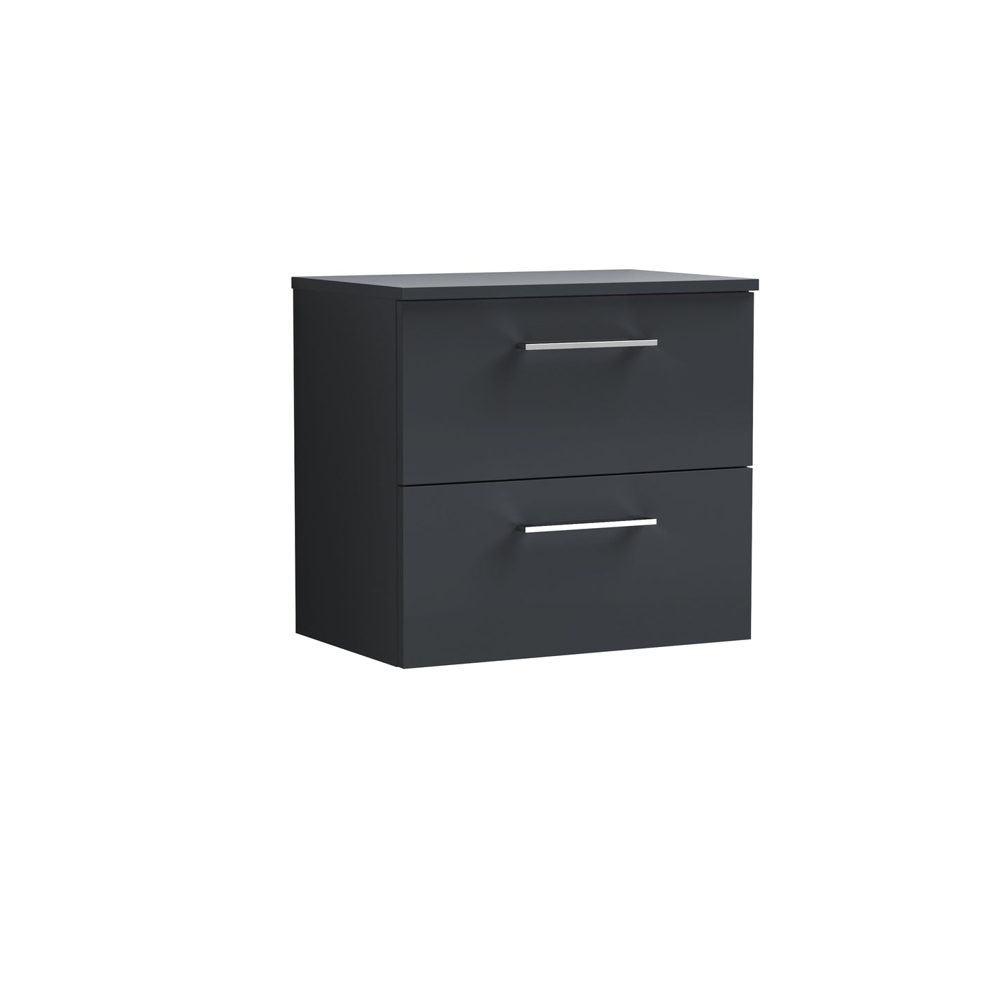 Nuie Arno 600mm Soft Black Matt Wall Hung 2 Drawer Vanity Unit With Worktop
