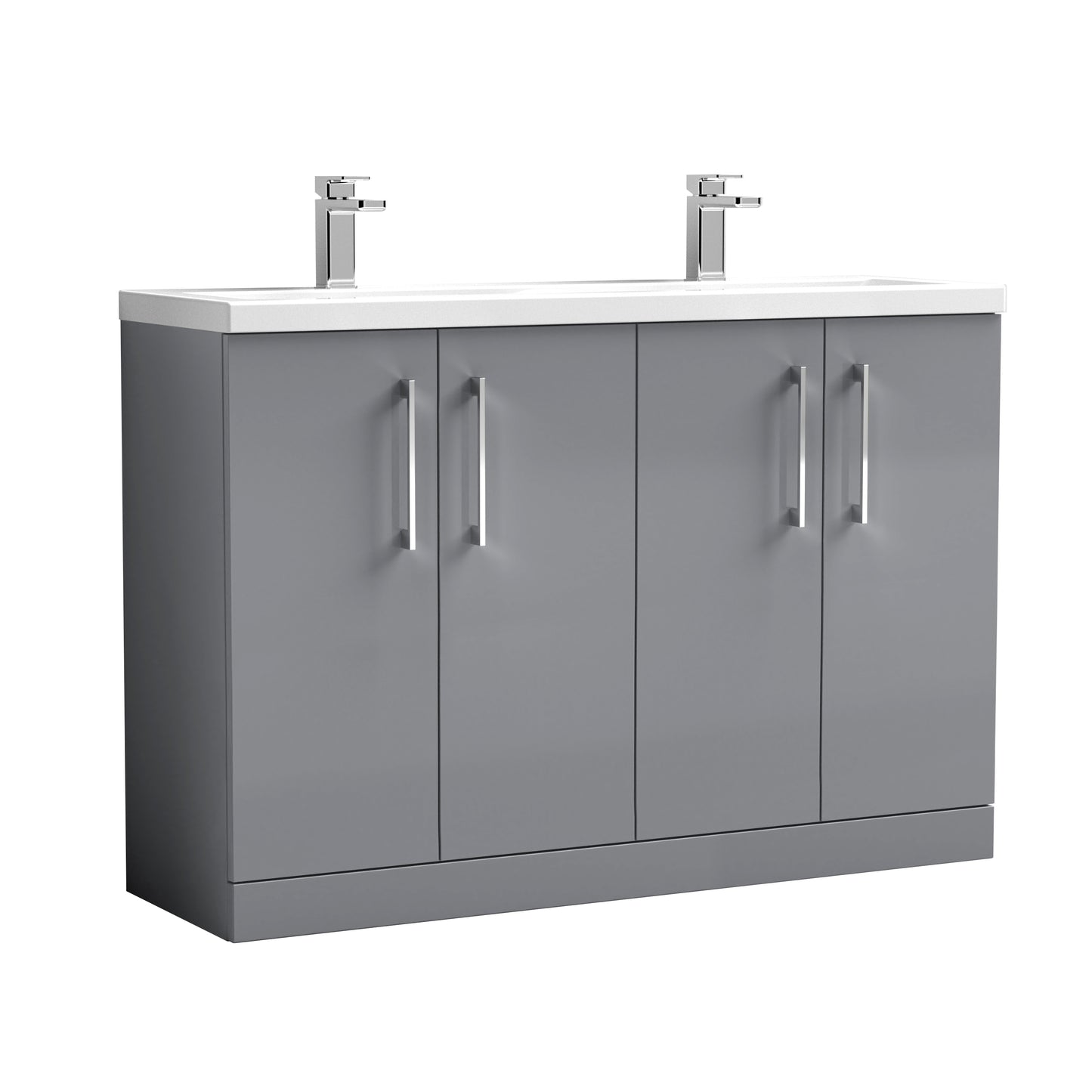 Nuie Arno 1200mm Satin Grey Floor Standing 4 Door Vanity Unit With Double Ceramic Basin