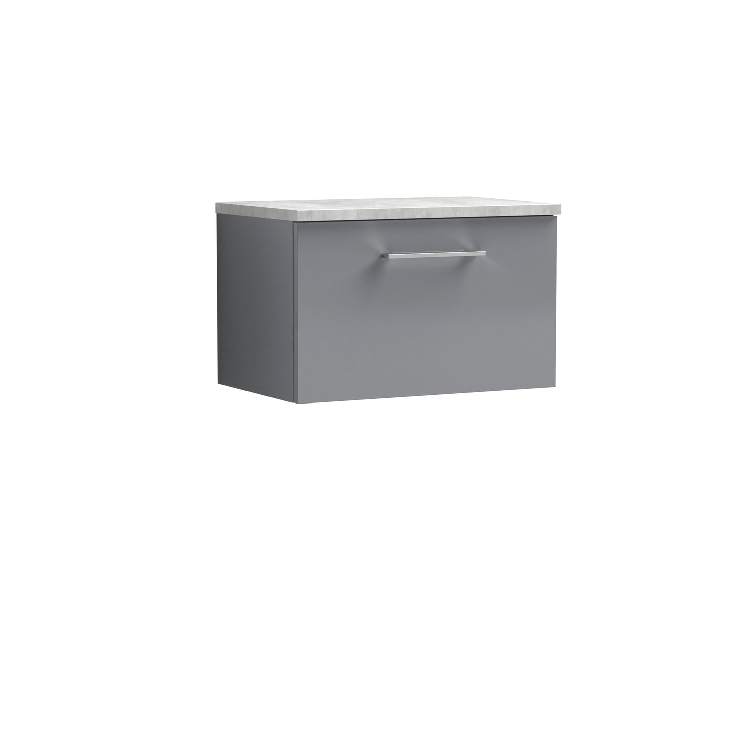 Nuie Arno 600mm Satin Grey Wall Hung 1 Drawer Vanity Unit With Laminate Worktop