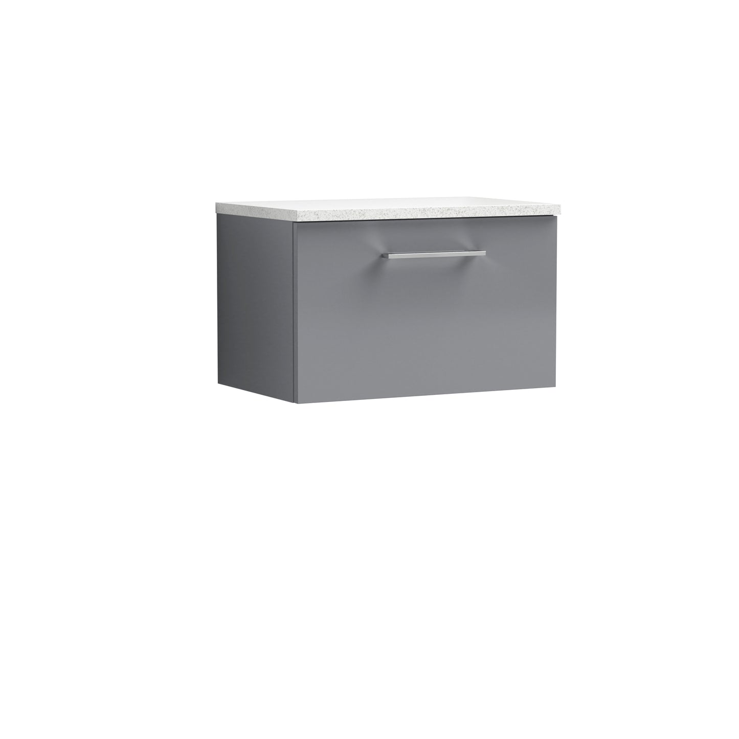 Nuie Arno 600mm Satin Grey 1 Drawer Wall Hung Vanity Unit With Laminate Worktop