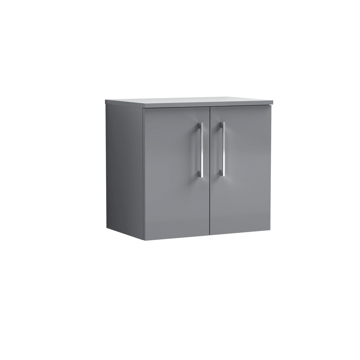 Nuie 600mm Wall Hung Satin Grey 2 Door Vanity Unit With Worktop