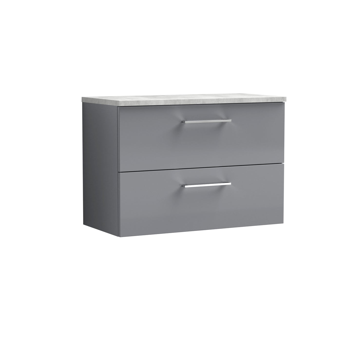 Nuie Arno 800mm Satin Grey Wall Hung 2 Drawer Vanity Unit With Laminate Worktop