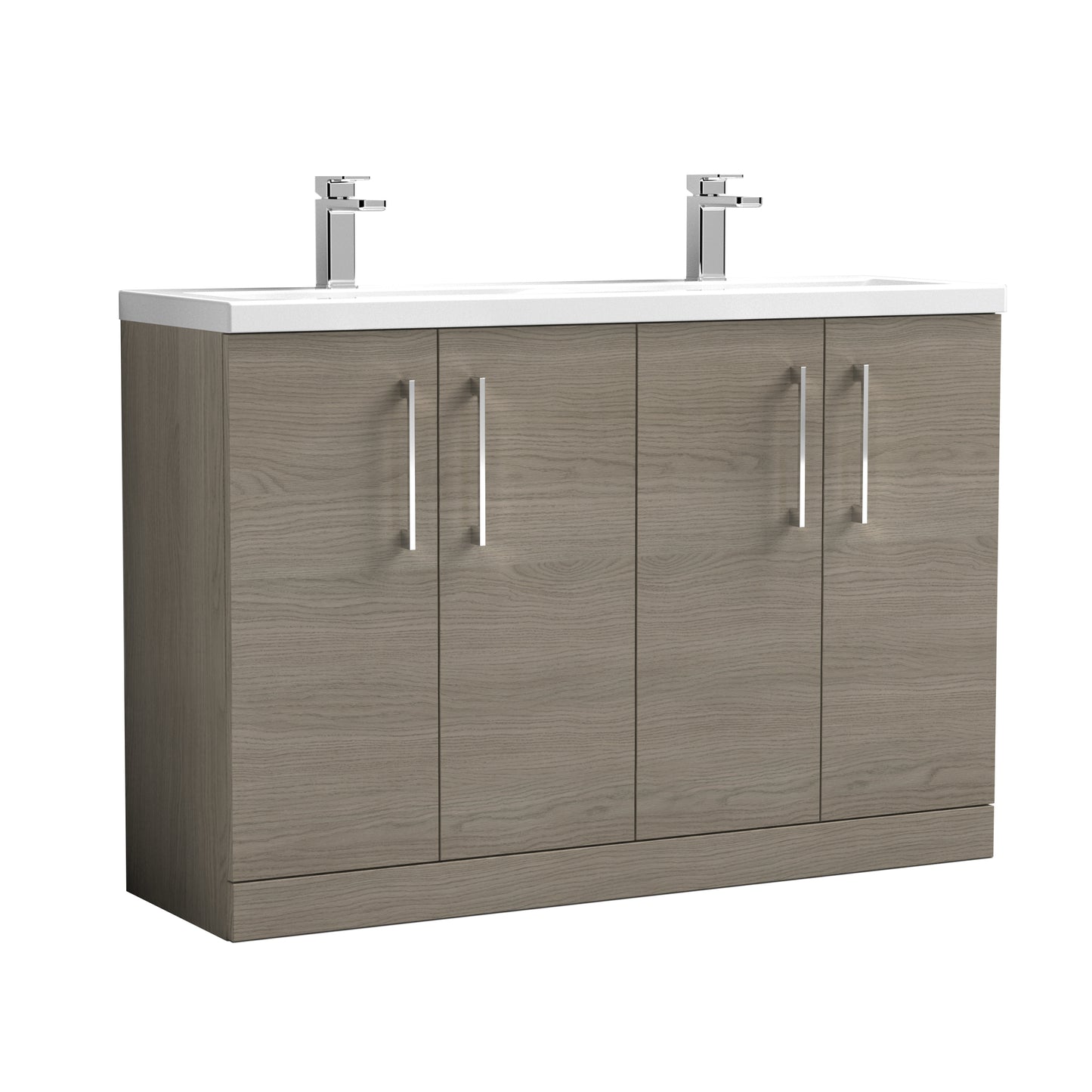 Nuie 1200mm Solace Oak Floor Standing 4 Door Double Basin Vanity Unit