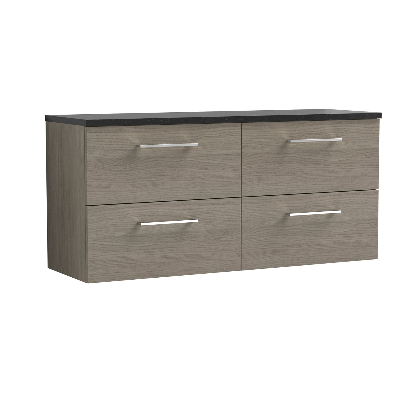 Nuie 1200mm Solace Oak Wall Hung 4-Drawer Vanity Unit With Laminate Worktop