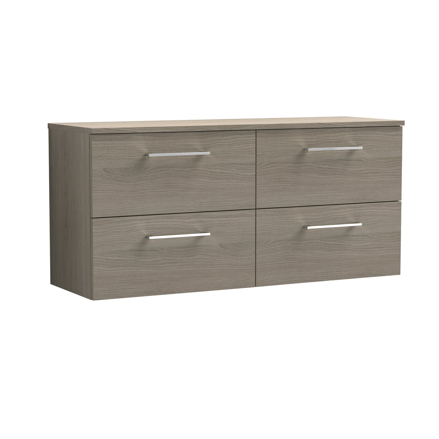 Nuie Arno 1200mm Solace Oak Wall Hung 4-Drawer Vanity Unit With Worktop
