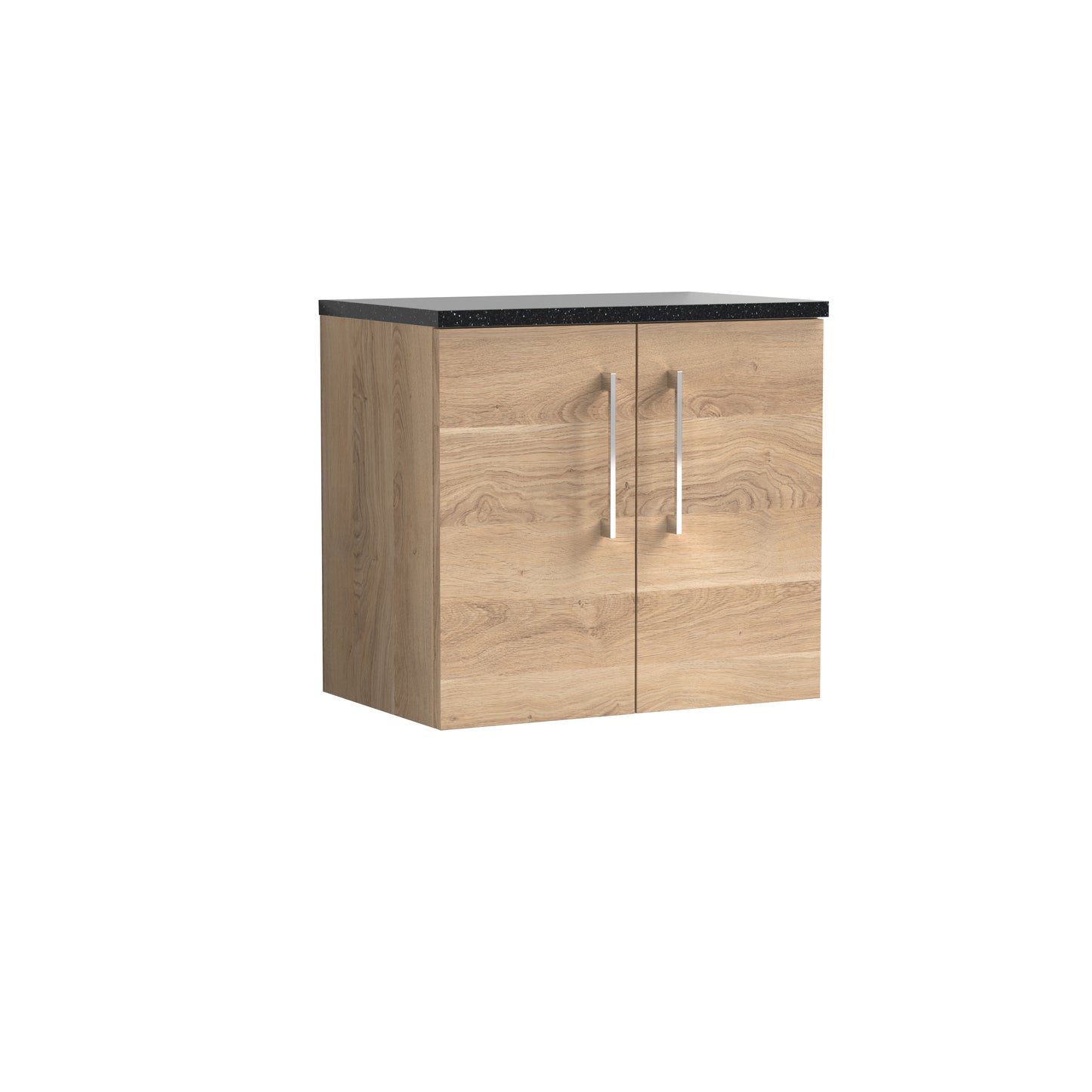 Nuie 600mm Bleached Oak Wall Hung 2-Door Vanity Unit With Laminate Worktop