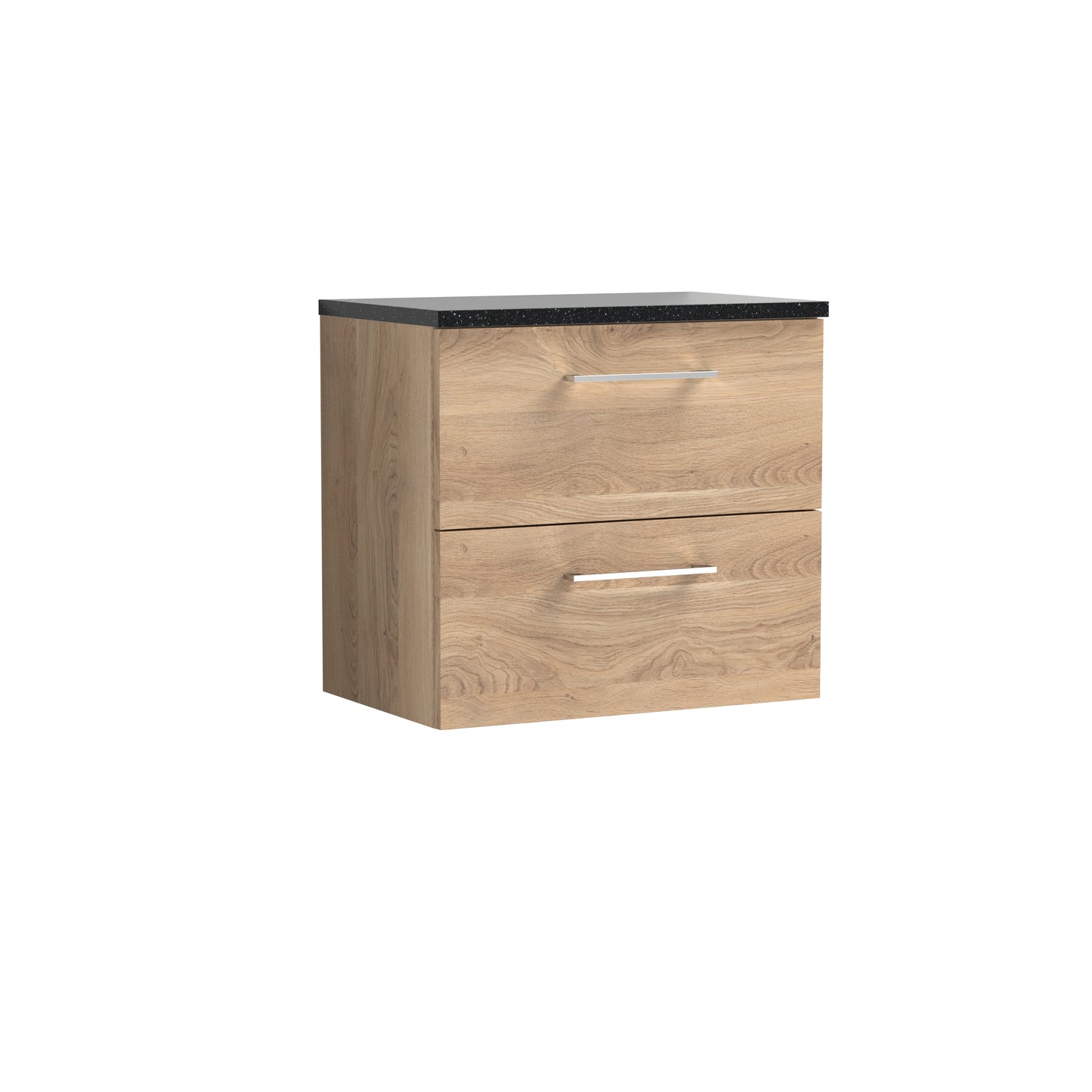 Nuie 600mm Bleached Oak 2-Drawer Wall Hung Vanity Unit With Laminate Worktop