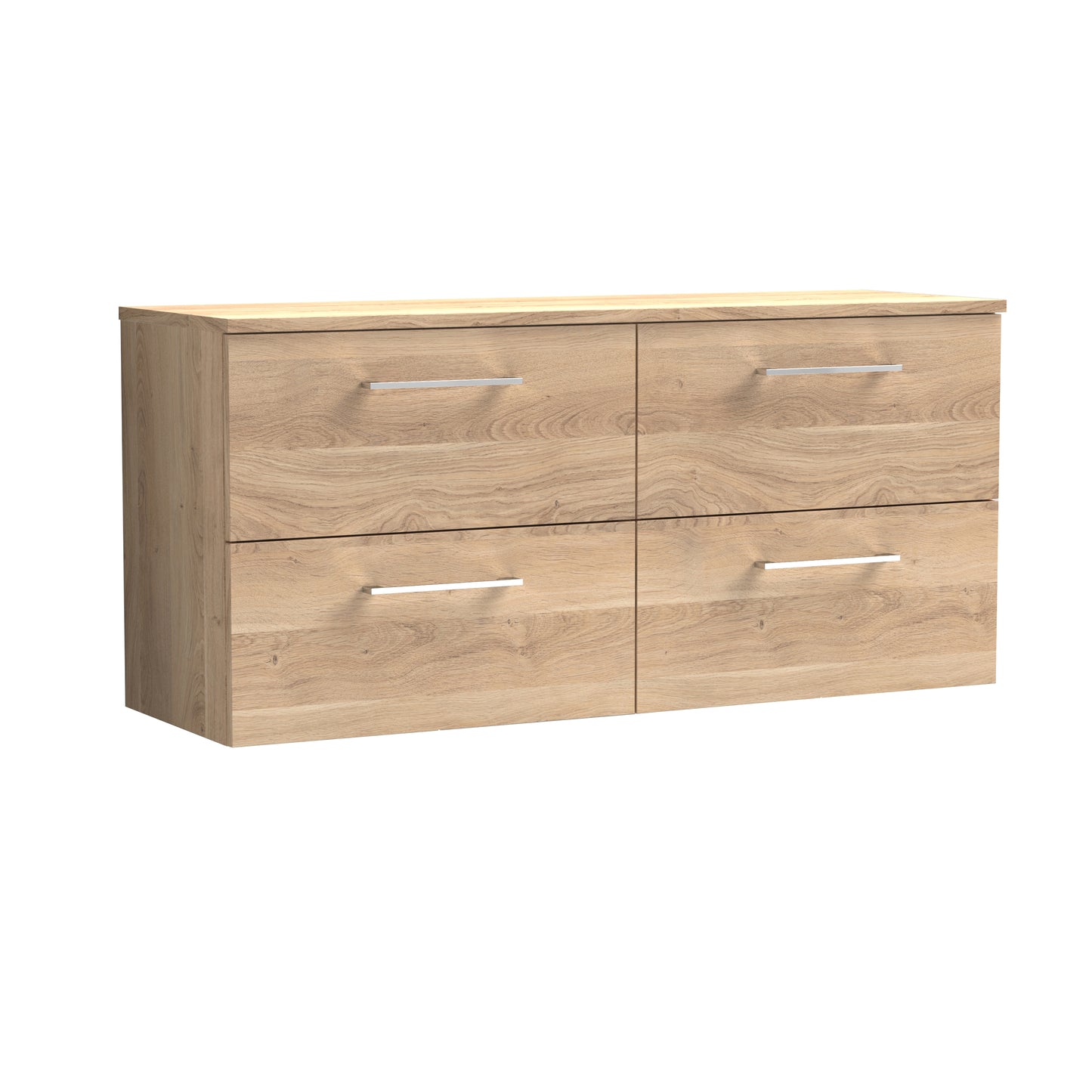 Nuie 1200mm Bleached Oak Wall Hung 4-Drawer Soft Close Vanity Unit with Worktop