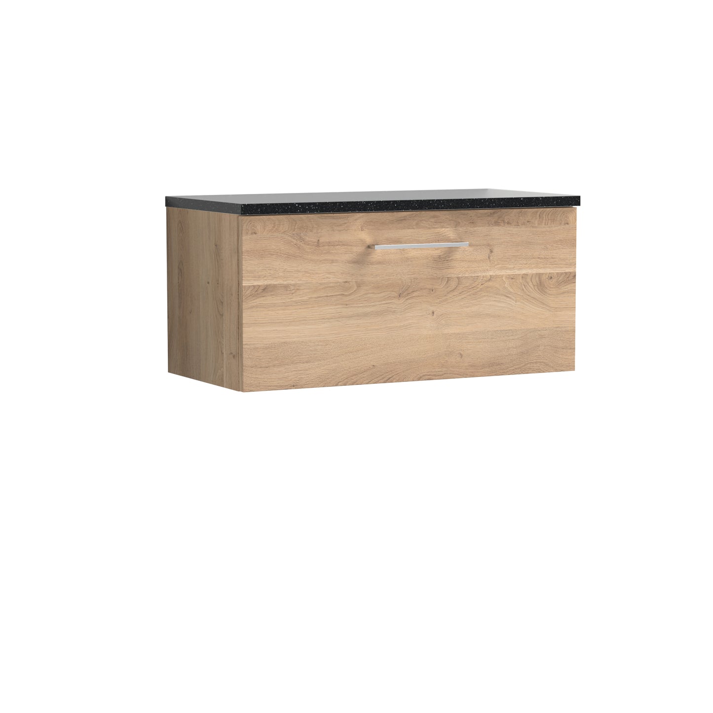 Nuie 800mm Bleached Oak Wall Hung 1-Drawer Vanity Unit With Laminate Worktop & Handle