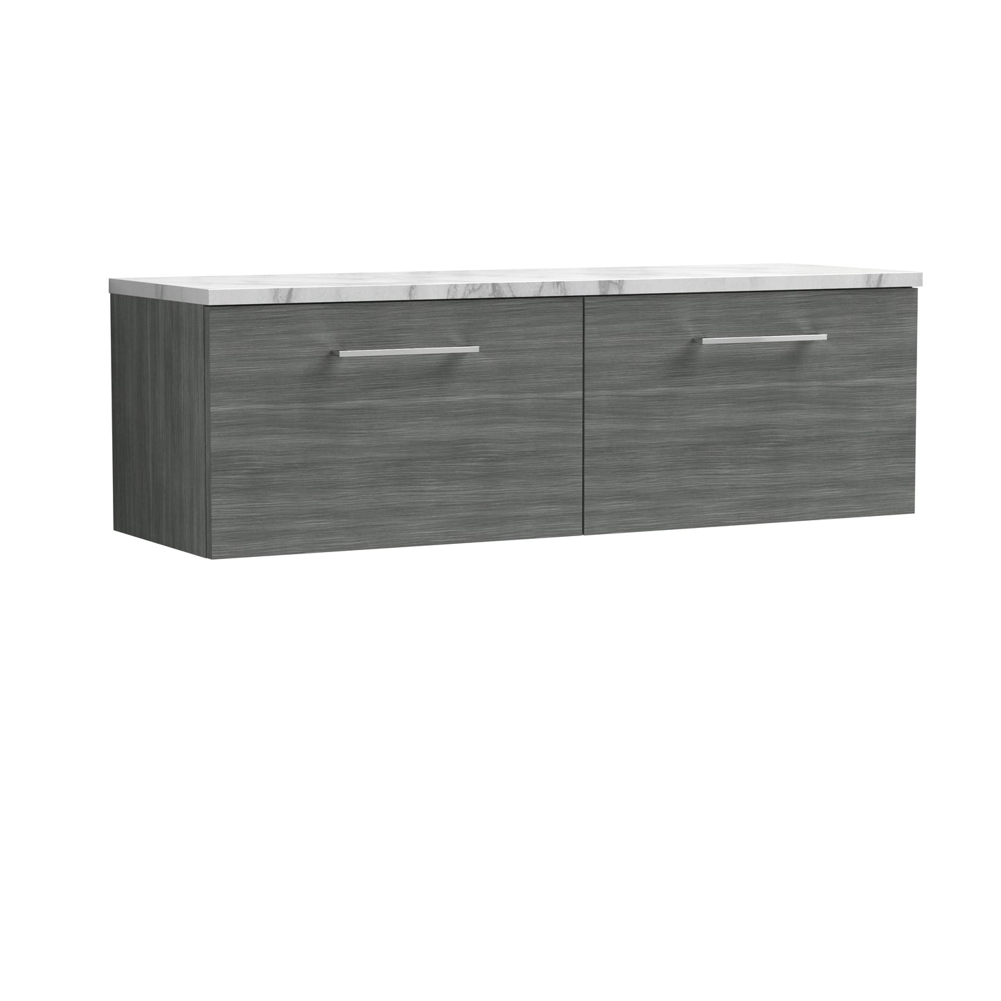 Nuie 1200mm Anthracite Woodgrain Wall Hung 2-Drawer Vanity Unit With Laminate Worktop