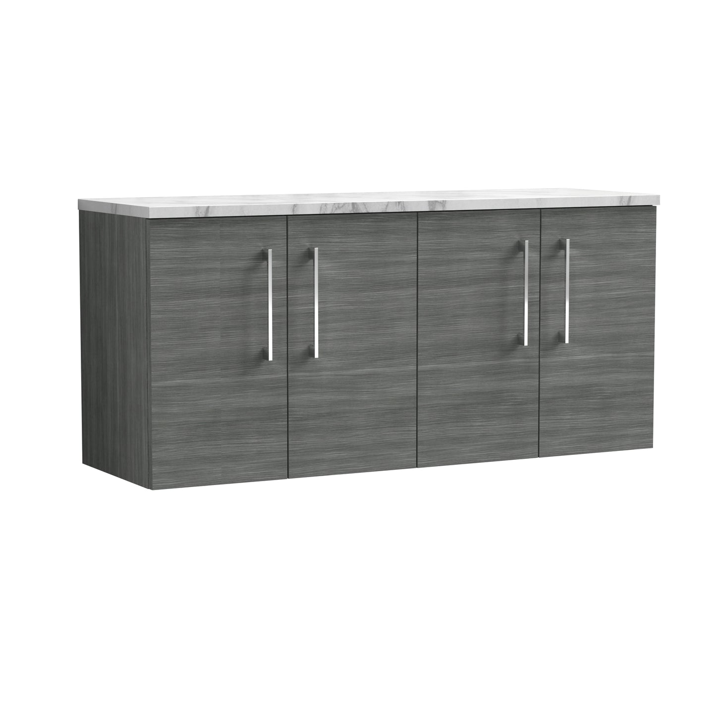 Nuie 1200mm Anthracite Woodgrain Wall Hung 2-Door Vanity Unit With Laminate Worktop