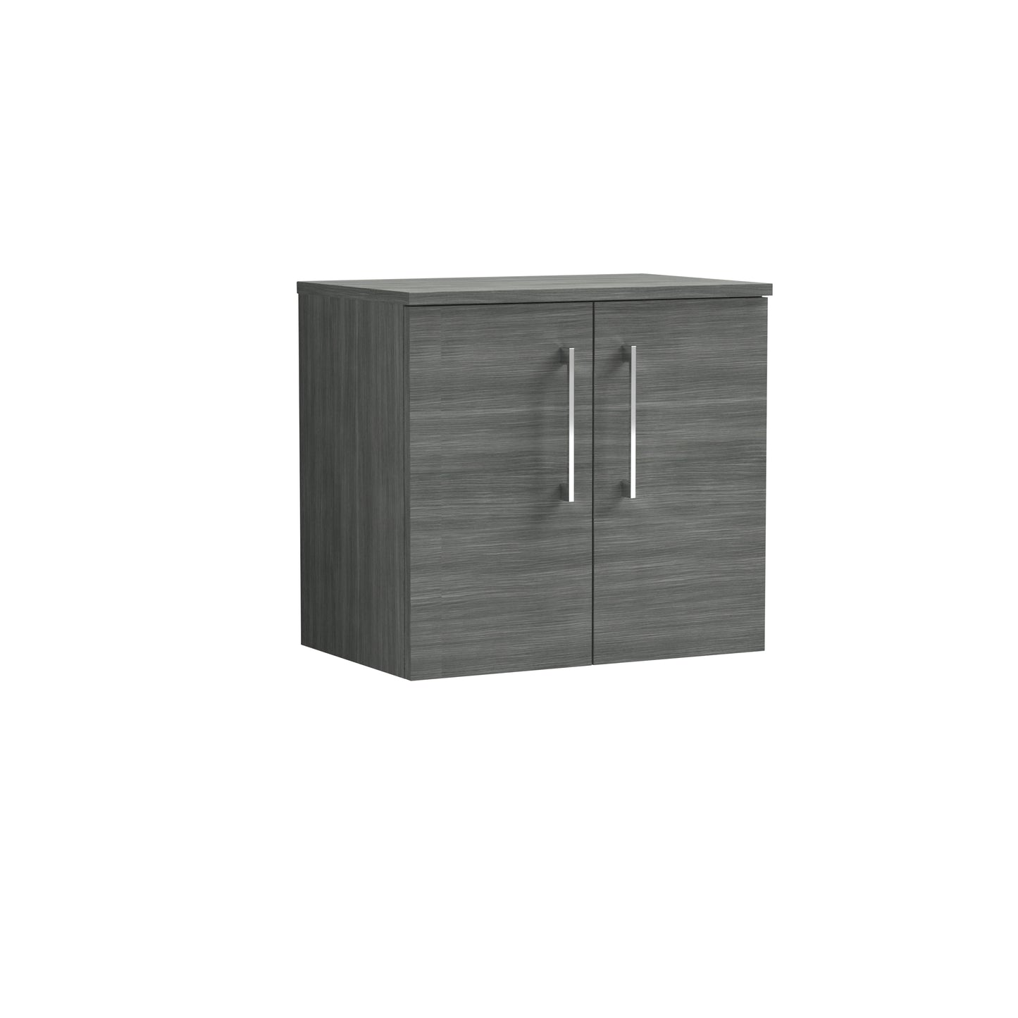 Nuie Arno 600mm Anthracite Woodgrain Wall Hung 2-Door Vanity Unit With Worktop