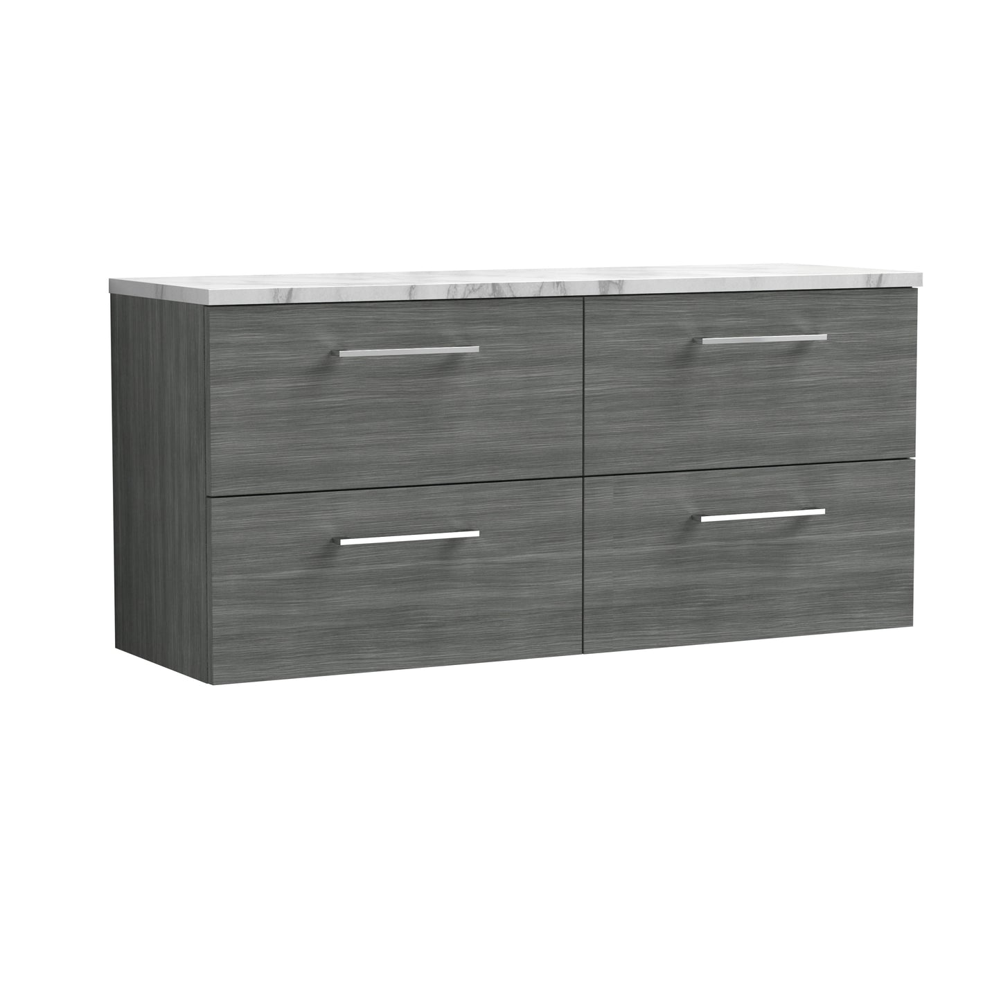 Nuie 1200mm Anthracite Woodgrain Wall Hung 4-Drawer Vanity Unit With Laminate Worktop