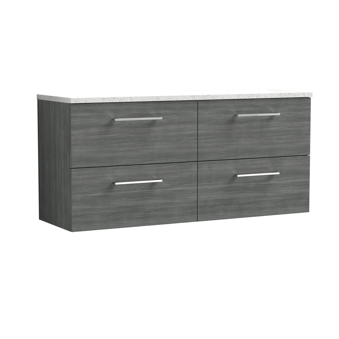 Nuie 1200mm Wall Hung 4-Drawer Anthracite Woodgrain Vanity Unit With Laminate Worktop