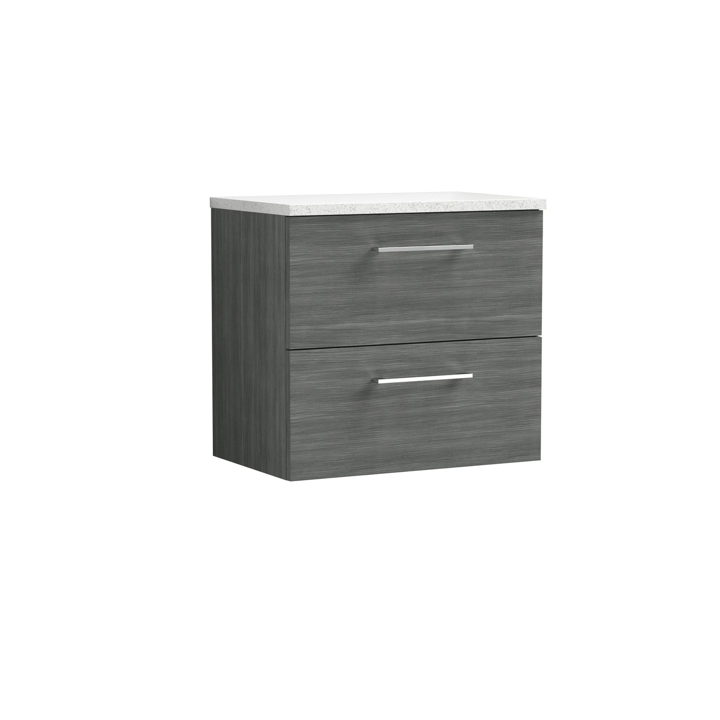 Nuie Arno 600mm Wall Hung Anthracite Woodgrain 2-Drawer Vanity Unit With Laminate Top
