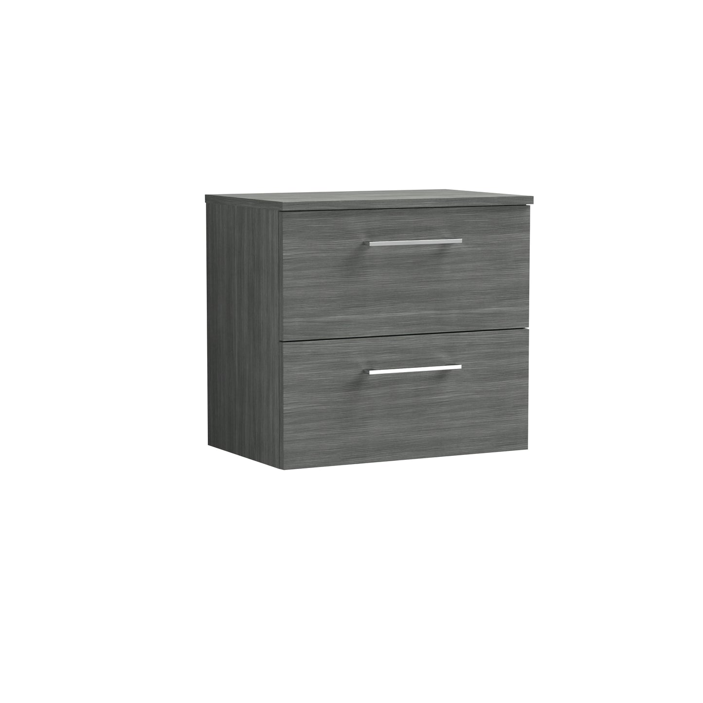 Nuie Arno 600mm Wall Hung 2-Drawer Anthracite Woodgrain Vanity Unit With Worktop