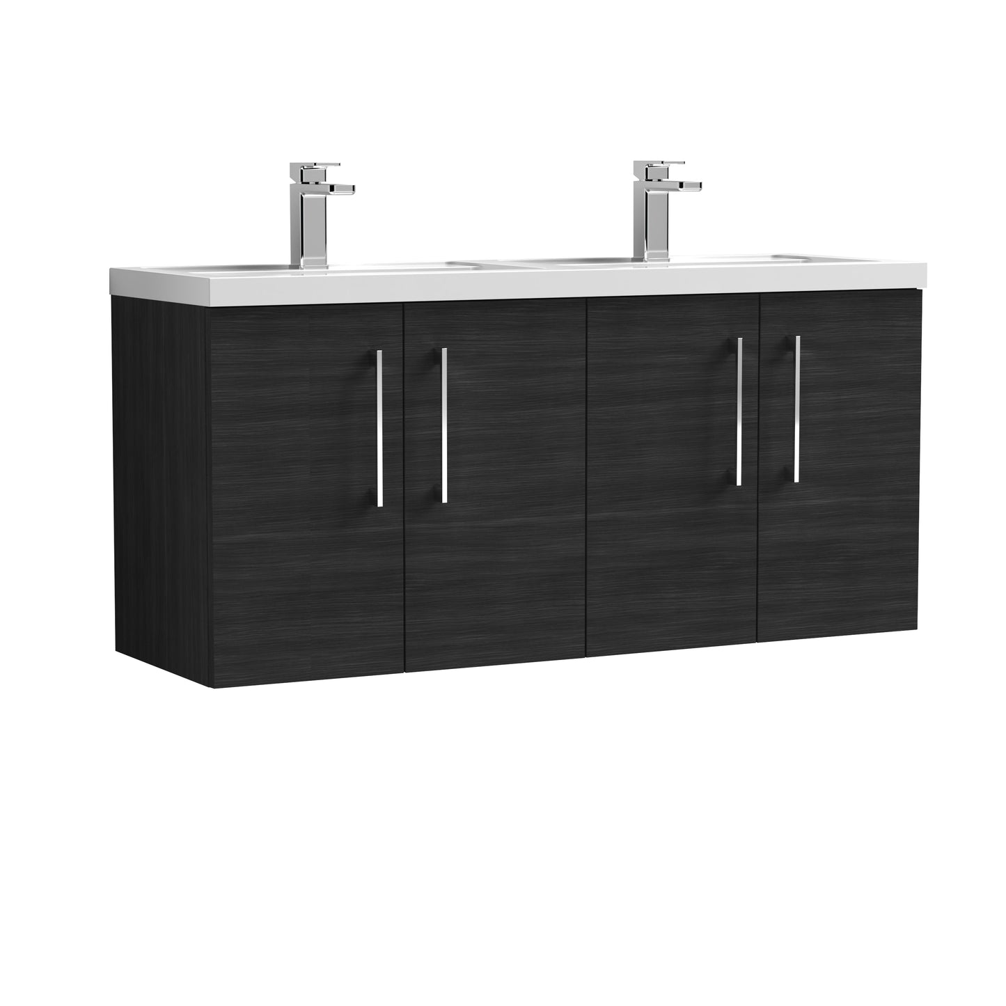 Arno 1200mm Wall Hung 4 Door Vanity Unit with Twin Ceramic Basins by Nuie