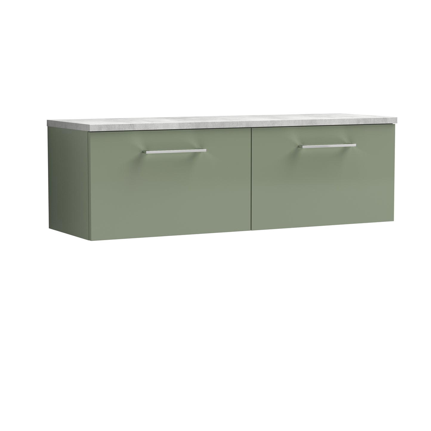 Nuie 1200mm Wall Hung Satin Green 2-Drawer Vanity Unit With Laminate Worktop