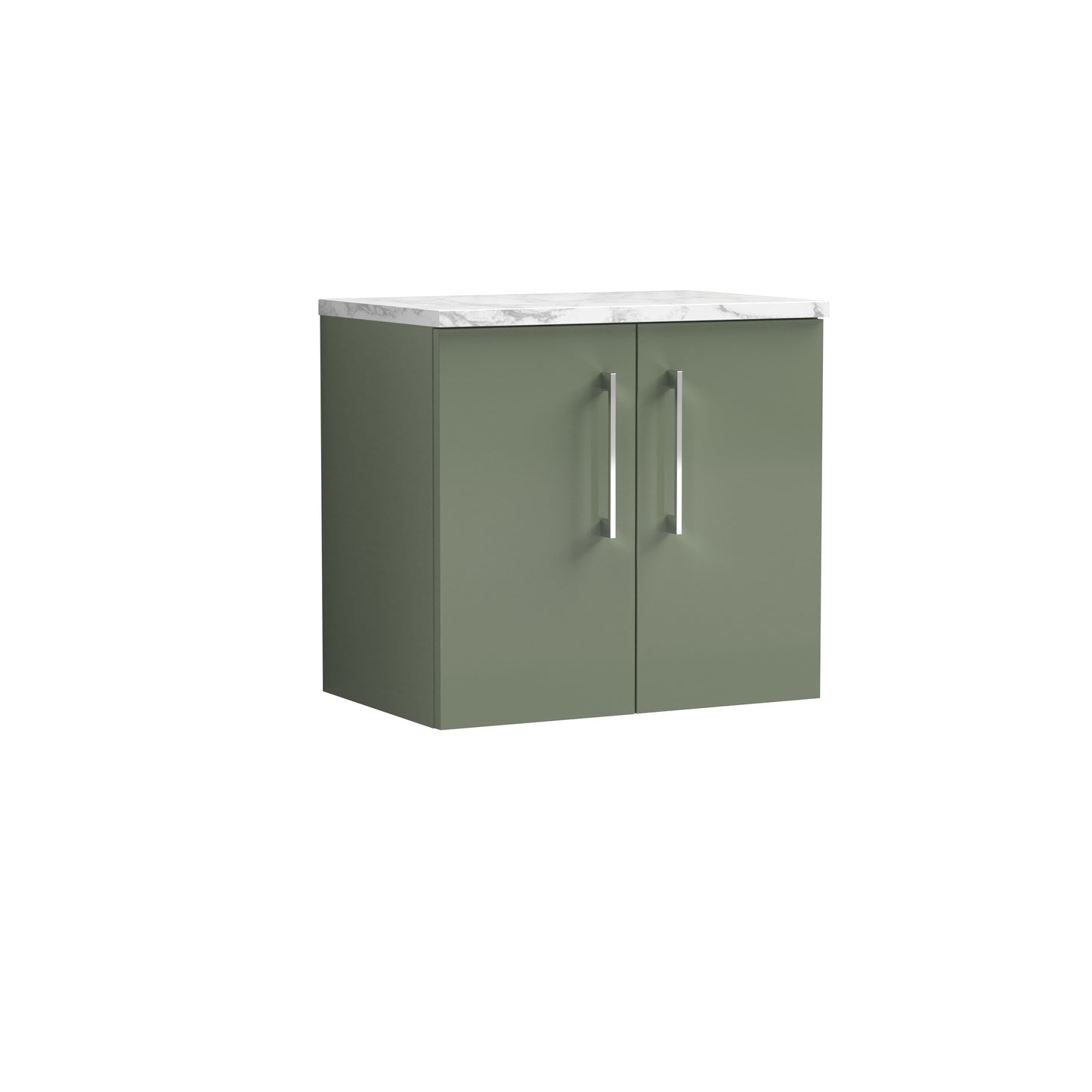 Nuie 600mm Wall Hung Satin Green 2-Door Vanity Unit With Laminate Worktop