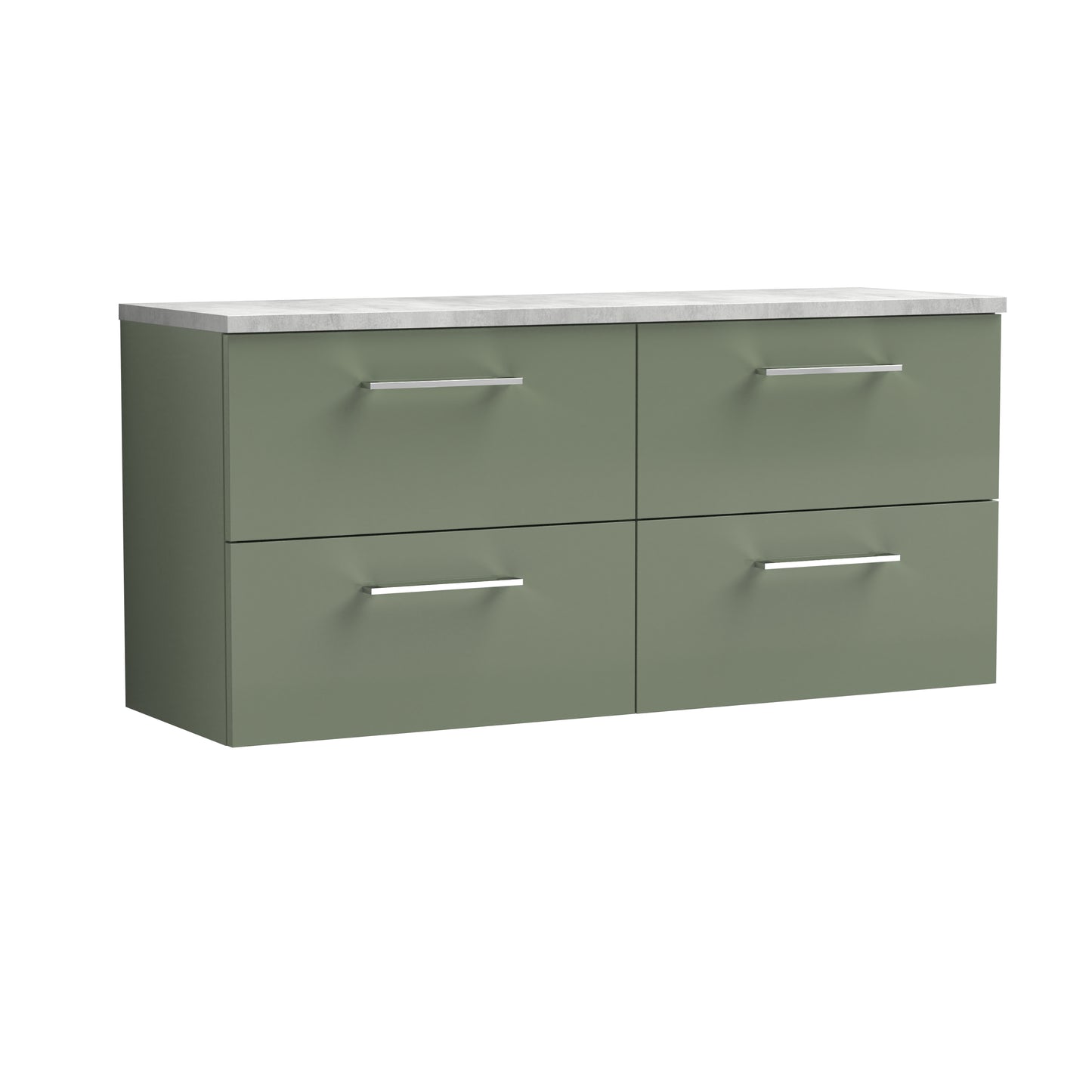 Nuie 1200mm Satin Green Wall Hung 4-Drawer Vanity Unit With Laminate Worktop
