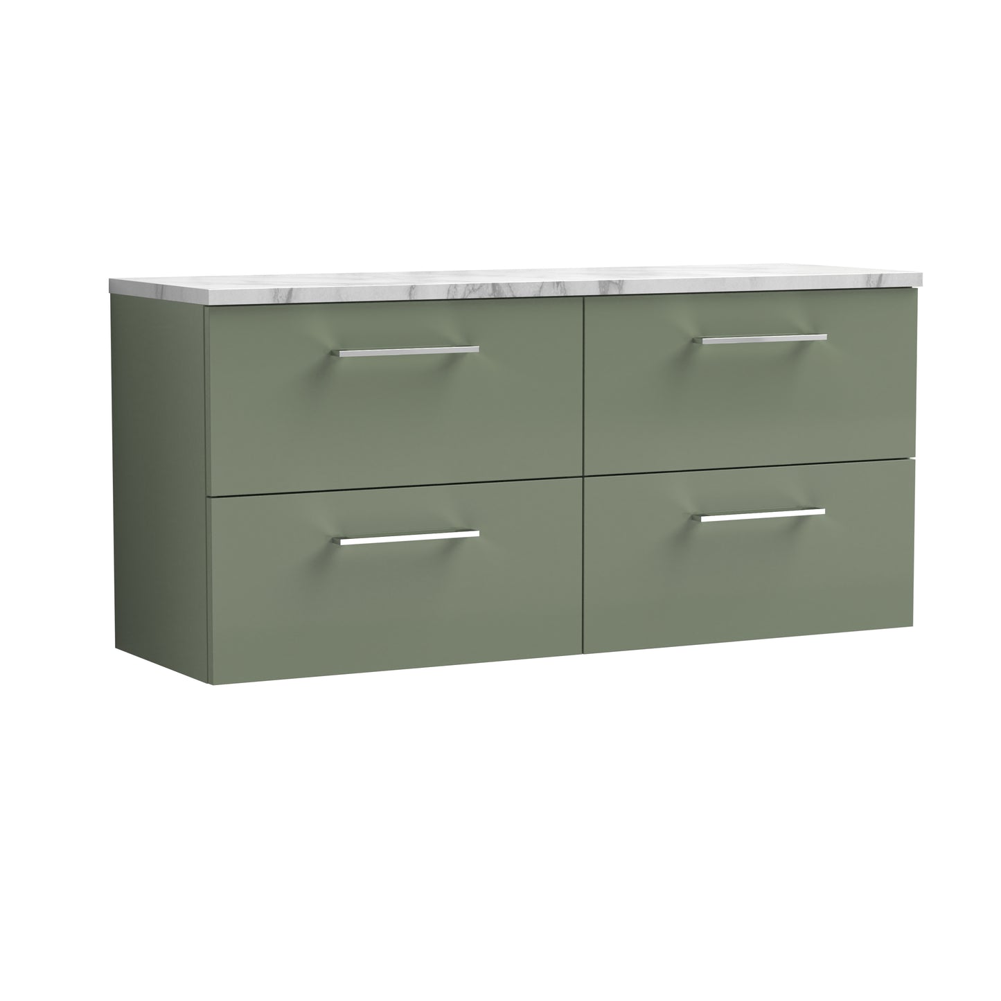 Nuie 1200mm Satin Green 4-Drawer Wall Hung Vanity Unit With Laminate Worktop