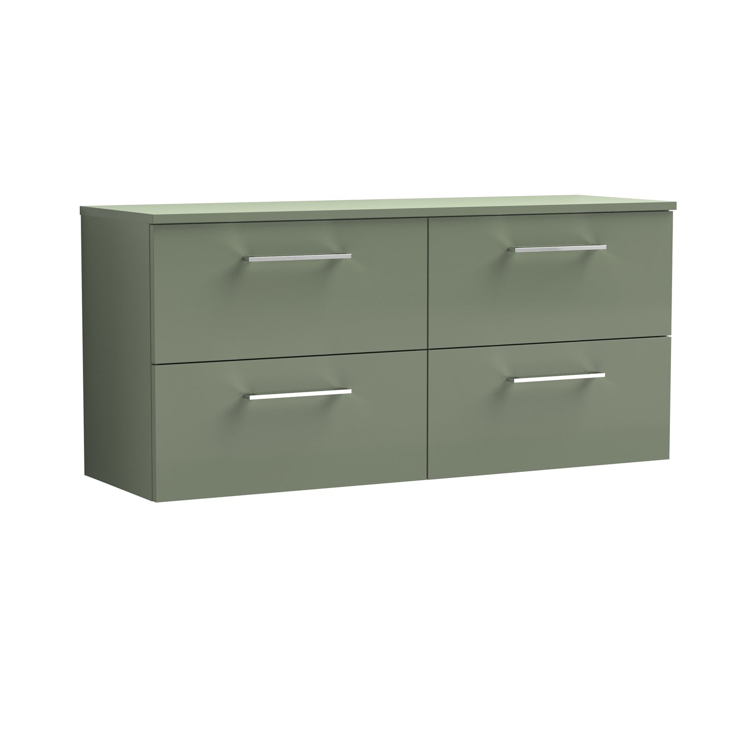 Nuie 1205mm Satin Green Wall Hung 4-Drawer Vanity Unit With Worktop