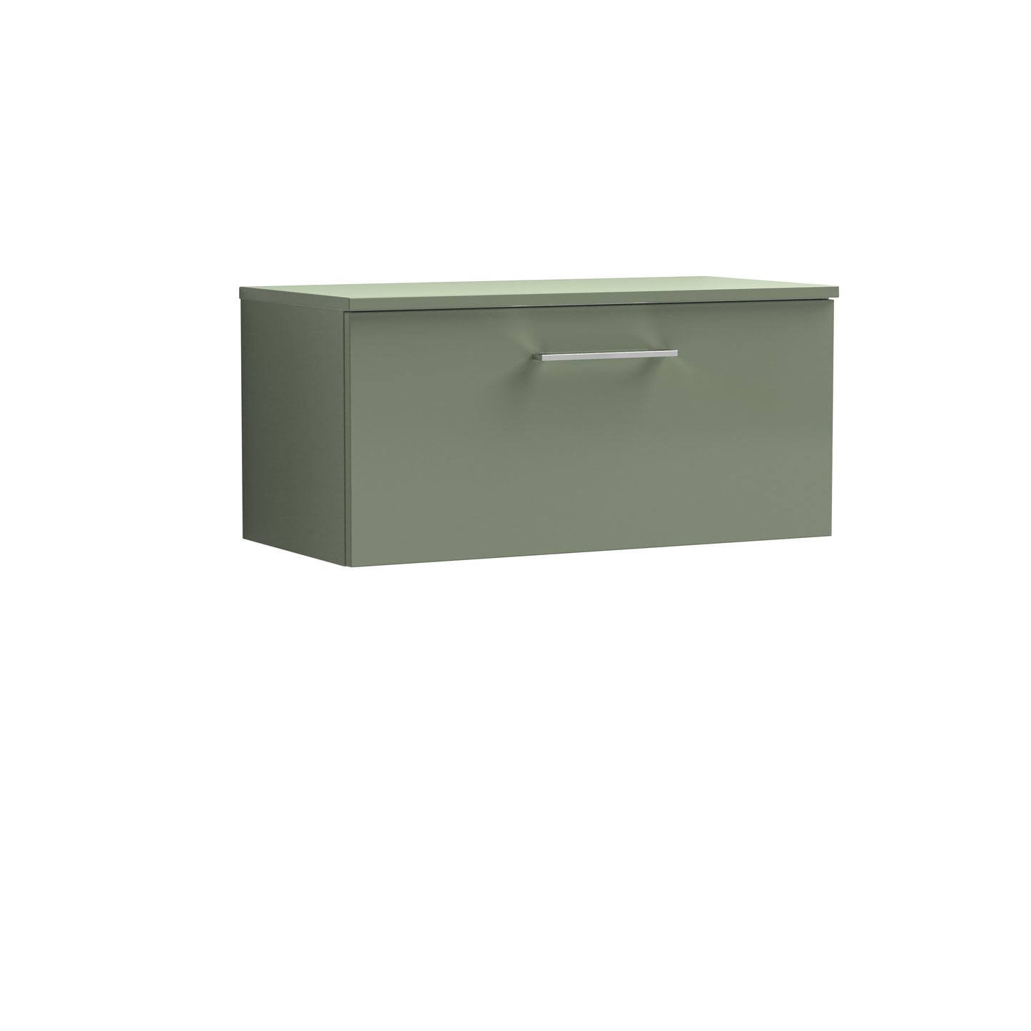 Nuie Arno 800mm Satin Green Wall Hung 1-Drawer Vanity Unit With Worktop