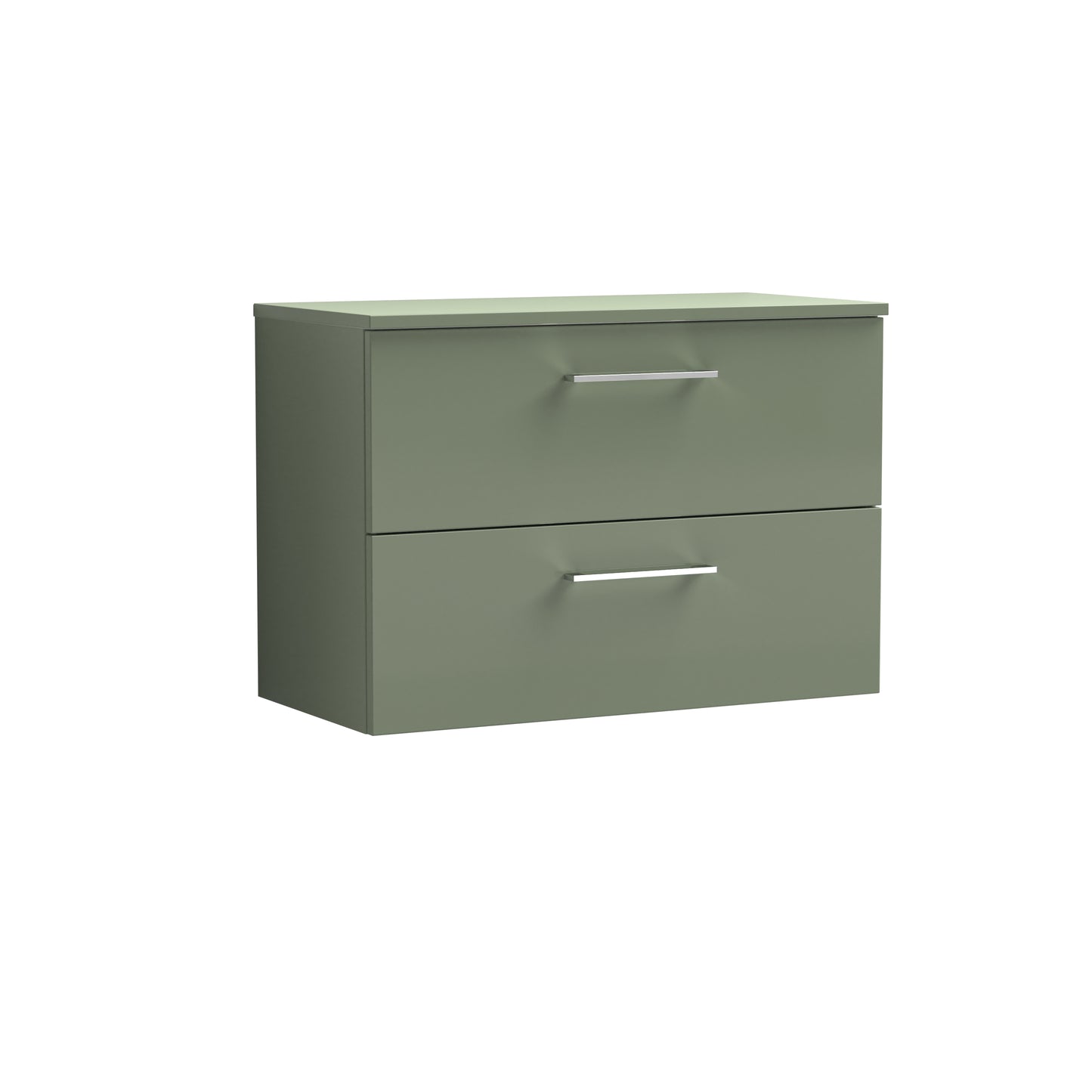 Nuie 800mm Satin Green Wall Hung 2-Drawer Vanity Unit With Worktop, With Handles