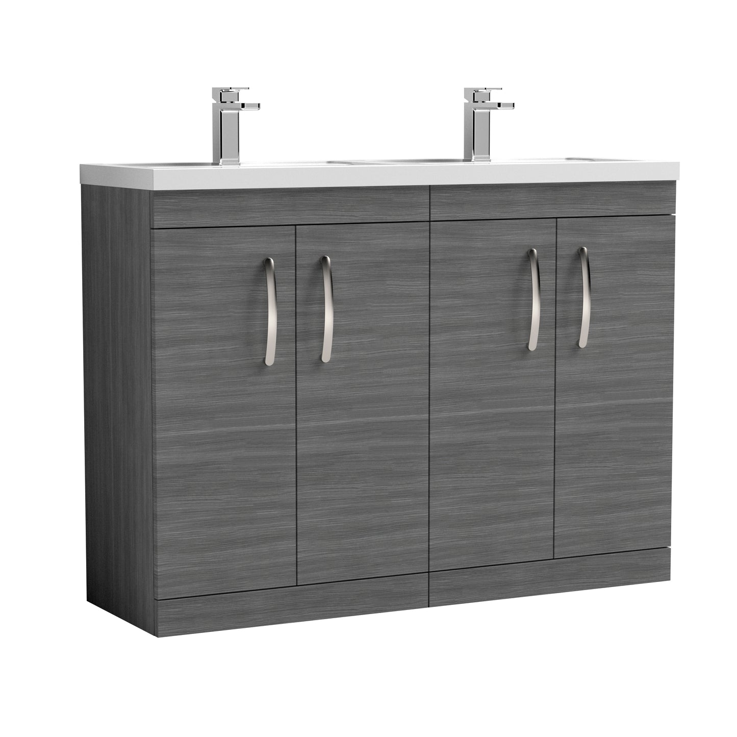 Nuie Athena 1205mm Floor Standing 4 Door Vanity Unit With Twin Polymarble Basin