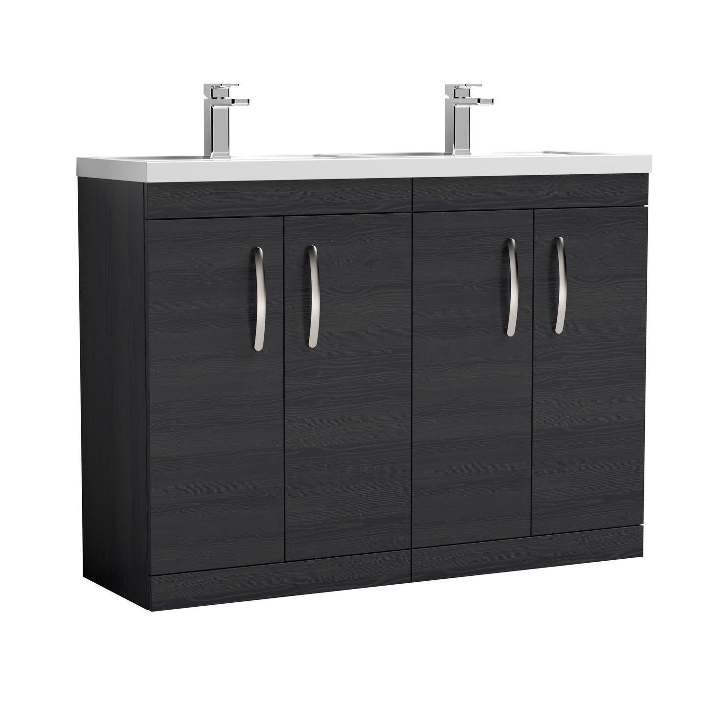 Nuie Athena 1200mm Charcoal Black Floor Standing Vanity Unit With Twin Polymarble Basin