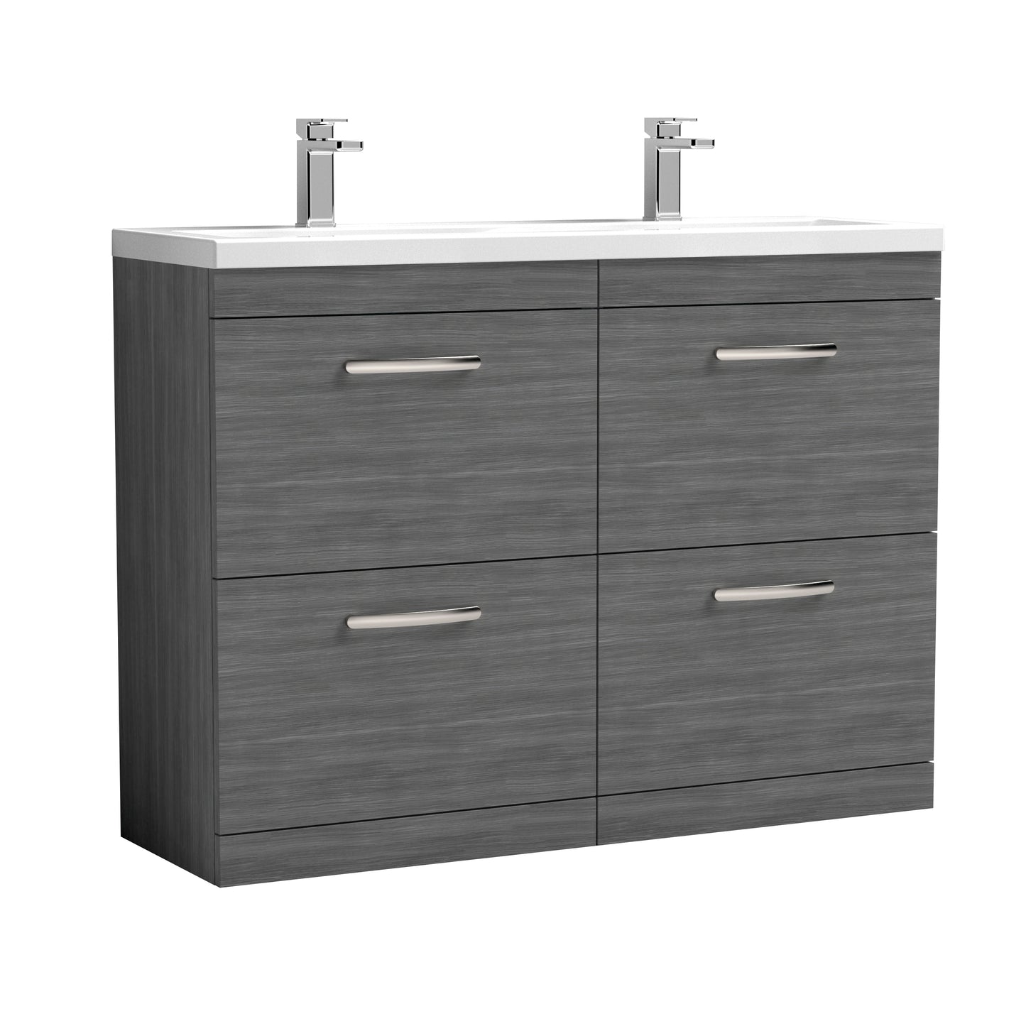 Nuie Athena 1200mm Floor Standing Anthracite Woodgrain 4 Drawer Vanity Unit With Twin Basin