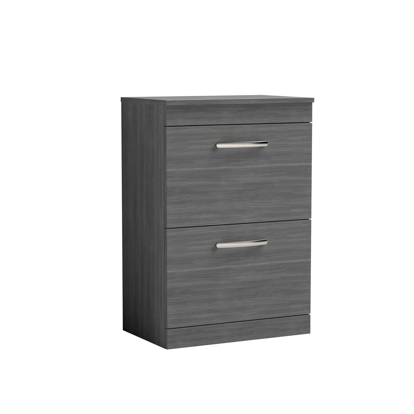 Nuie 600mm Anthracite Woodgrain Floor Standing 2 Drawer Vanity Unit with Worktop and Handles