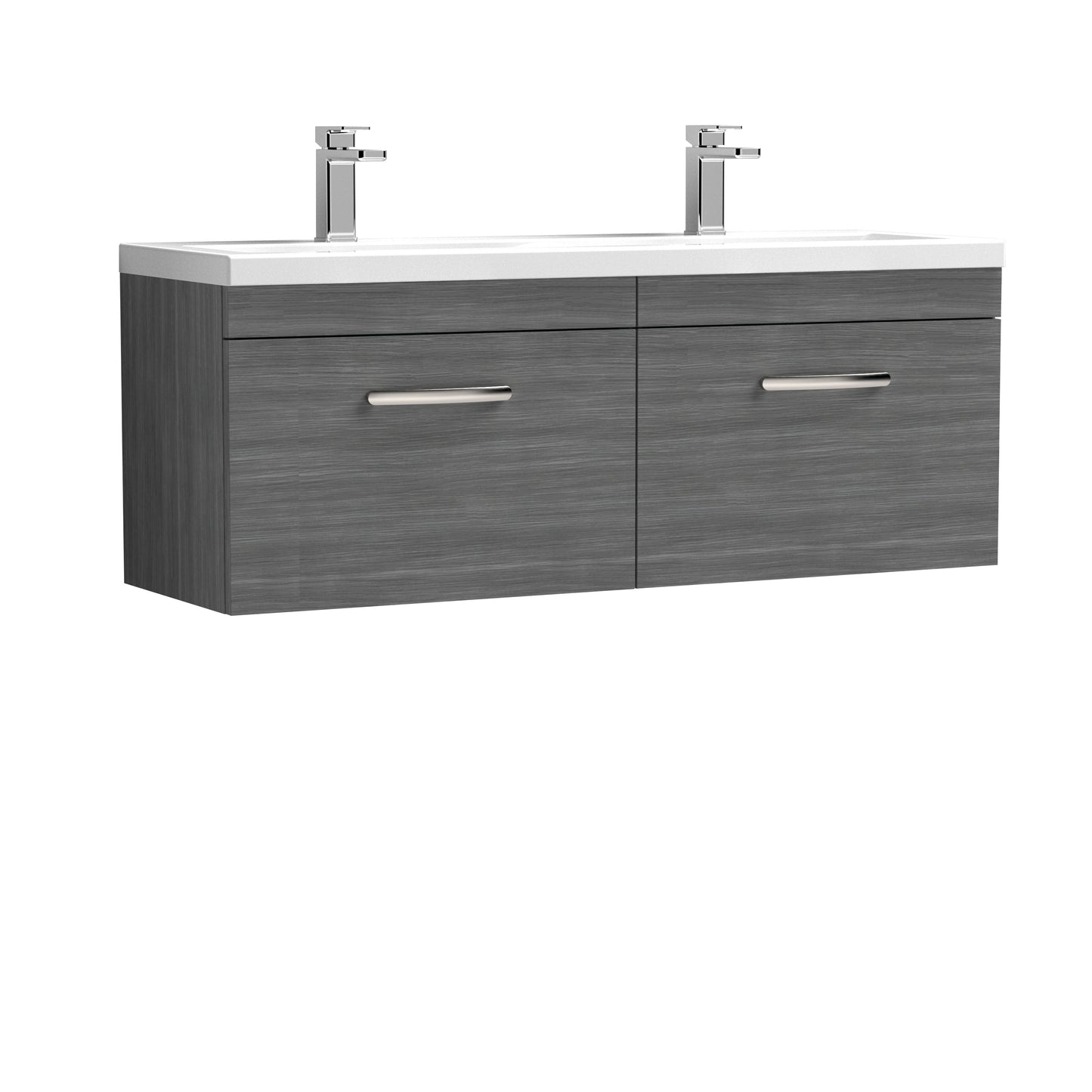 Athena 1200mm Wall Hung 2 Drawer Vanity Unit with Twin Ceramic Basin by Nuie