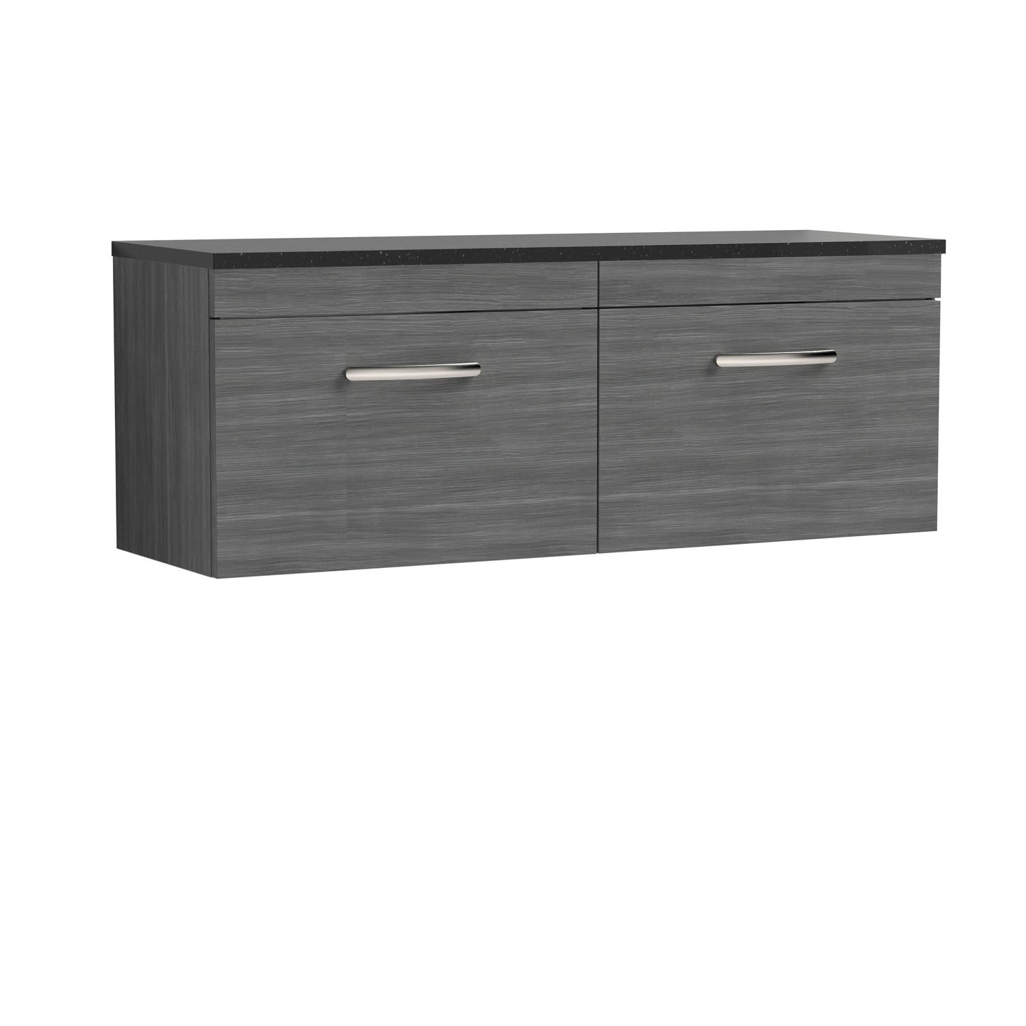 Nuie 1200mm Anthracite Woodgrain Wall Hung 2-Drawer Vanity Unit With Laminate Worktop