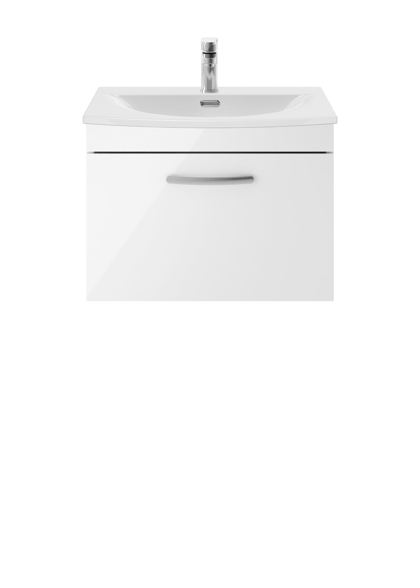 Athena 600mm Wall Hung Single Drawer Vanity Unit with Curved Basin by Nuie