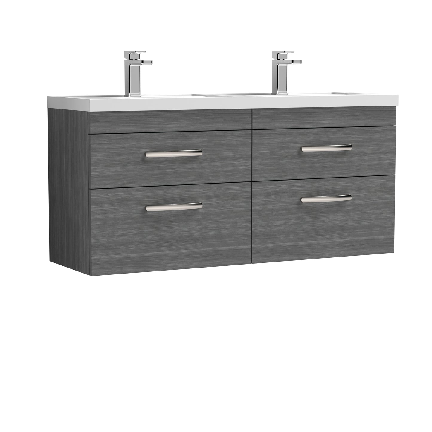 Athena 1200mm Wall Hung 4 Drawer Vanity Unit with Twin Polymarble Basin by Nuie
