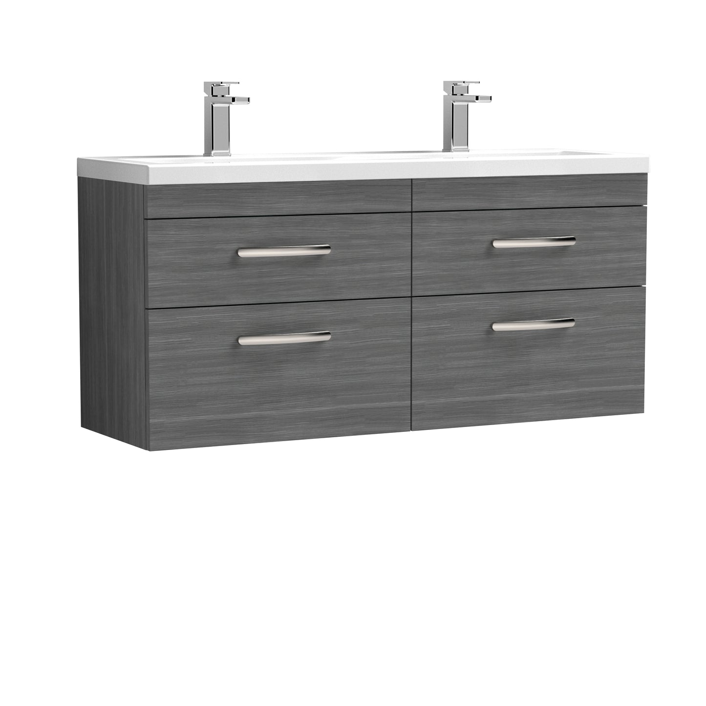 Athena 1200mm Wall Hung 4 Drawer Vanity Unit with Twin Ceramic Basin by Nuie
