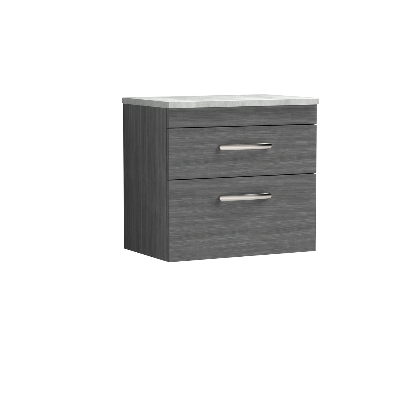 Nuie Athena 600mm Wall Hung 2 Drawer Anthracite Woodgrain Vanity Unit With Grey Worktop
