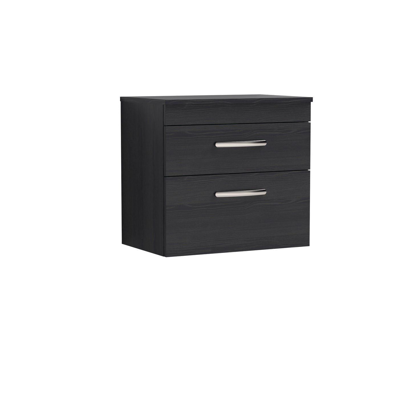 Nuie Athena 600mm Charcoal Black Wall Hung 2 Drawer Vanity Unit With Worktop & Soft Close Drawers