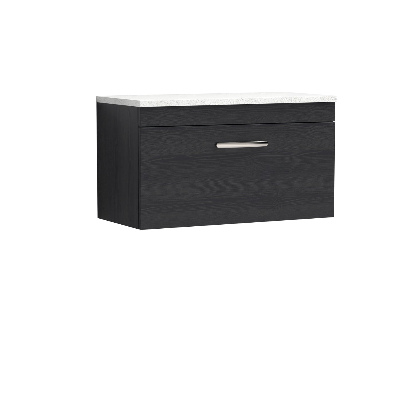 Nuie Athena 800mm Charcoal Black Wall Hung Single Drawer Vanity Unit With Handle & Laminate Worktop