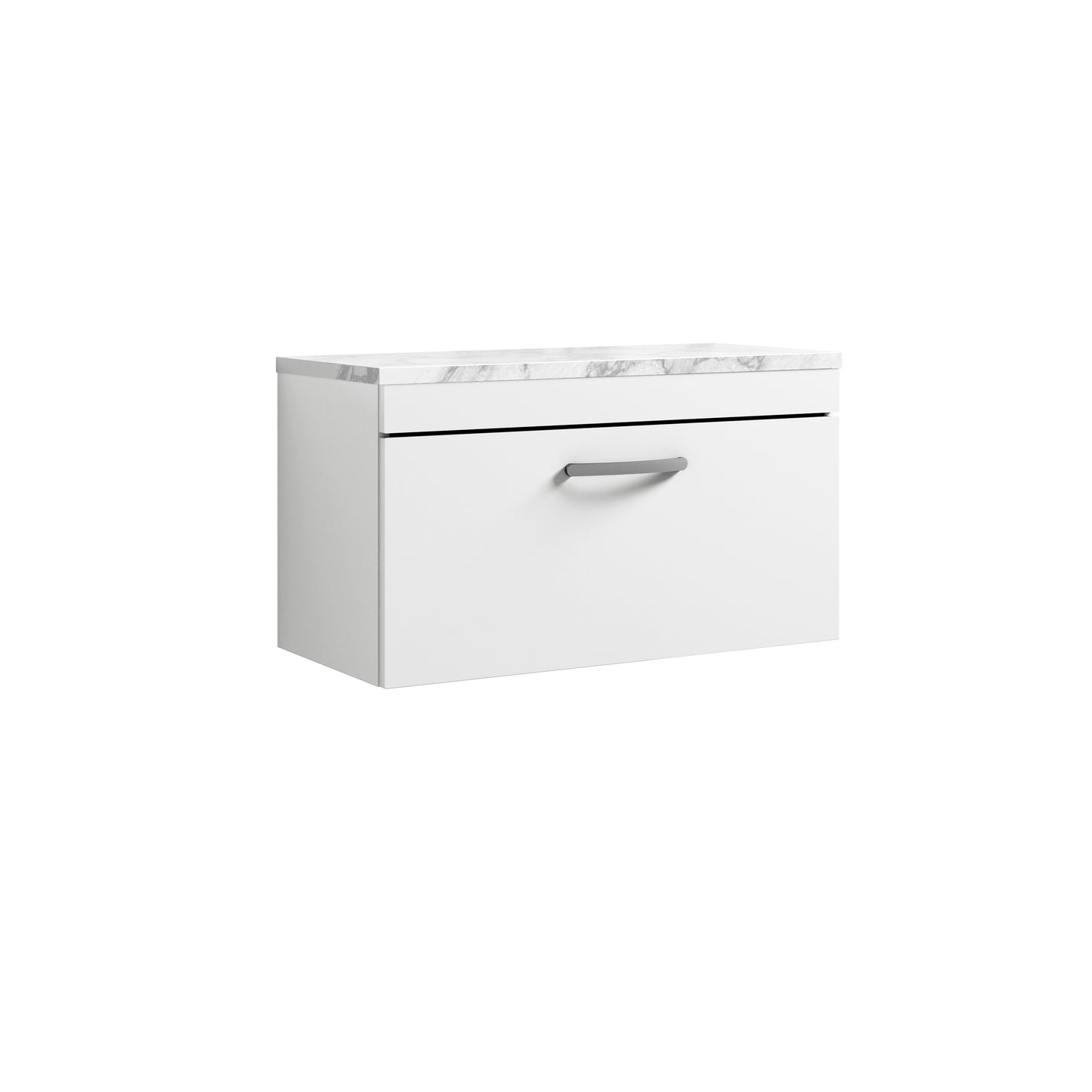 Nuie 800mm Gloss White Wall Hung Single Drawer Unit With Laminate Worktop