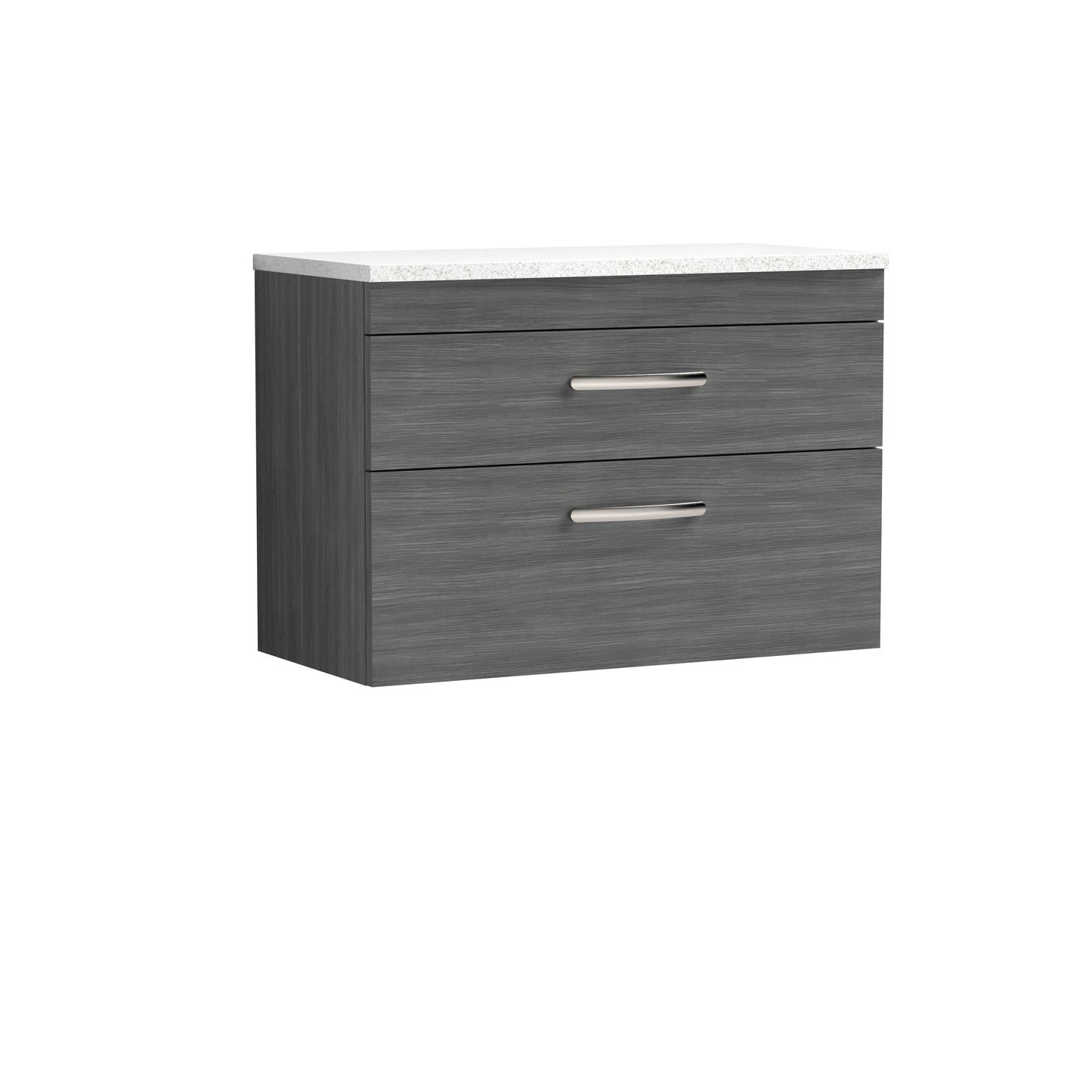 Nuie 805mm Anthracite Woodgrain Wall Hung 2 Drawer Vanity Unit With Sparkling White Laminate Worktop